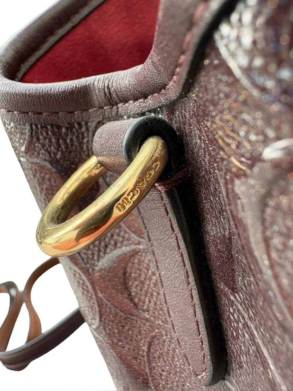 Coach Margot Carryall in Signature Debossed Patent Leather Oxblood